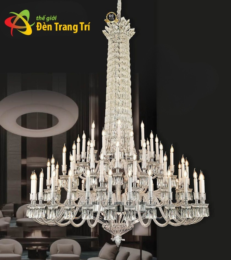 Đèn Chùm Pha Lê Trang Trí Thông Tầng Phòng Khách Biệt Thự